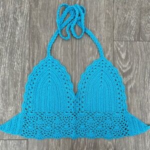 SHEIN Crochet Knit Tie Back Halter Crop Top